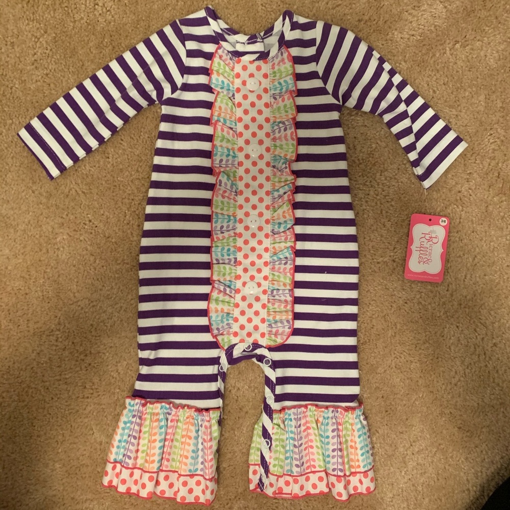 RRR Purple and White Stripe Romper